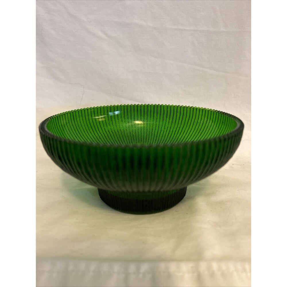 Vintage Hoosier Glass 4054 Emerald Green Ribbed Candy Dish Flower Bowl Vase